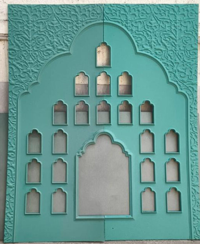 CNC Arch Jali Panel - 3D Carved HDHMR with Mosque-Style Cutouts Artcam Relief Design