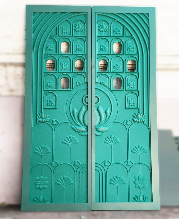Mandir Door - 3D Carved HDHMR Double Panel Artcam Relief Design